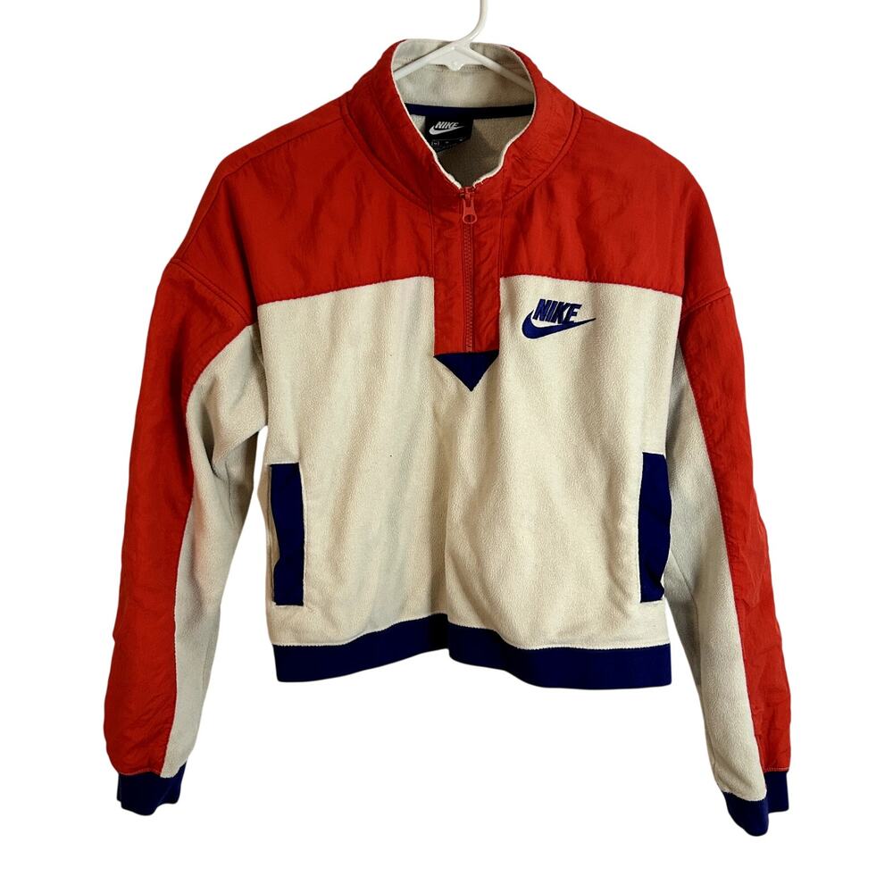 Nike Red White and Navy Pullover Half-Zip Hoodie